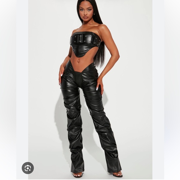 Fashion Nova Pants - Fashion Nova Rock The Night Faux Leather Stacked Pant